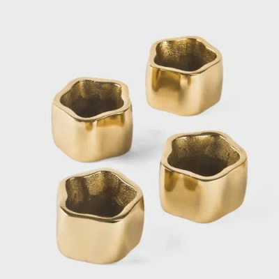 Mela Artisans Gold Sculpted Handcrafted Napkin Ring Gift Box Set