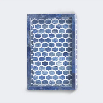 Mela Artisans Gramercy Bone Inlay Tray & Coasters Gift Box Set In Blue