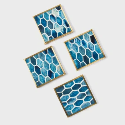 Mela Artisans Gramercy Inlay Coasters With Brass Trim In Blue