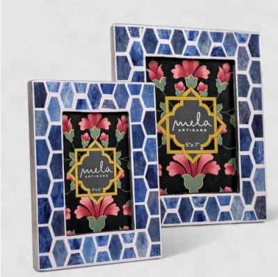 Mela Artisans Gramercy Inlay Photo Frame Gift Box Set In Blue