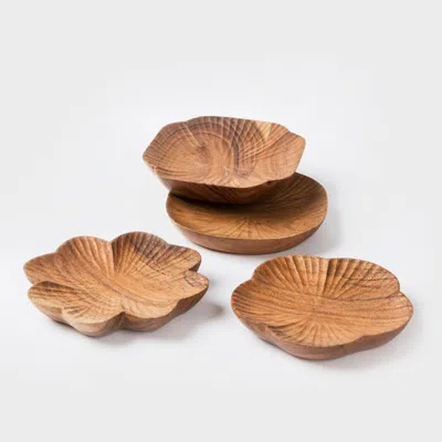 Mela Artisans Handcarved Wooden Trinket Trays Gift Set In Brown