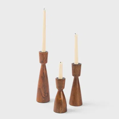 Mela Artisans Hearth Taper Candlesticks In Brown