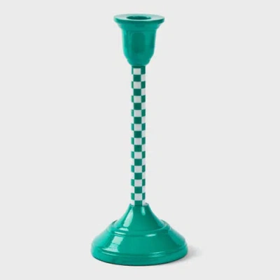 Mela Artisans Jade Mint Checkered Candlesticks In Green