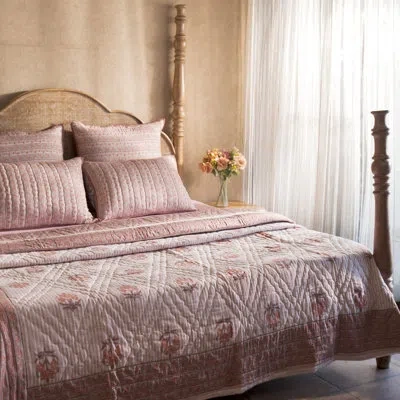 Mela Artisans Kunj Floral Blush Pink Reversible Cotton Quilt, Twin/twin Xl 60" X 90" – Lightweight Floral Bedsprea