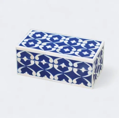 Mela Artisans Lattice Bar Accessories Gift Set, Wooden Box With Bottle Opener & Stopper In Blue
