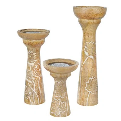 Mela Artisans Lotus Vine Pillar Candleholder Set In Brown
