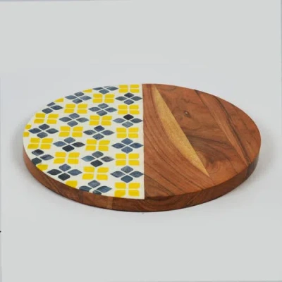 Mela Artisans Marigold Mosaic Acacia Wood Inlay Serve Board In Brown