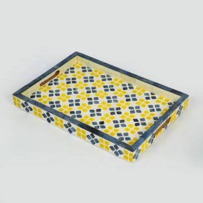 Mela Artisans Marigold Mosaic Bone Inlay Tray In Yellow