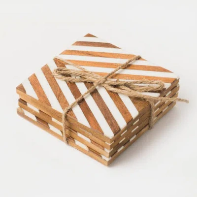 Mela Artisans Marquewood Chevron Coasters In Brown