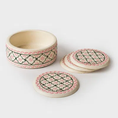 Mela Artisans Mehndi Coaster Sets Of 4 In Pink