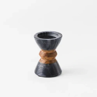 Mela Artisans Monarch Marble & Acacia Candleholders In Black
