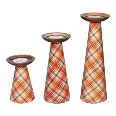 Mela Artisans Plaid Pillar Candleholder Set In Multi