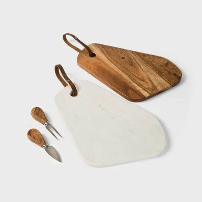 Mela Artisans Premium Marble And Acacia Wood Cutting Board Duo, White And Brown