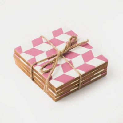 Mela Artisans Rosette Pink And Ivory Coasters