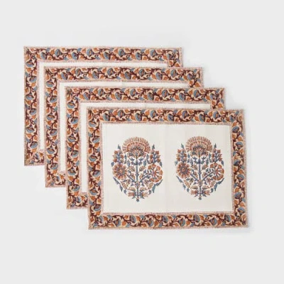 Mela Artisans Saffra Hand Block Printed Cotton Placemats In Multi