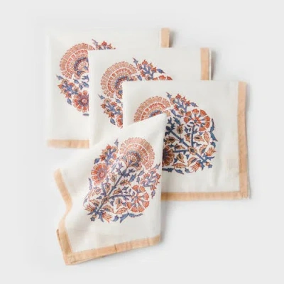 Mela Artisans Saffra Hand Block Printed Napkins In White