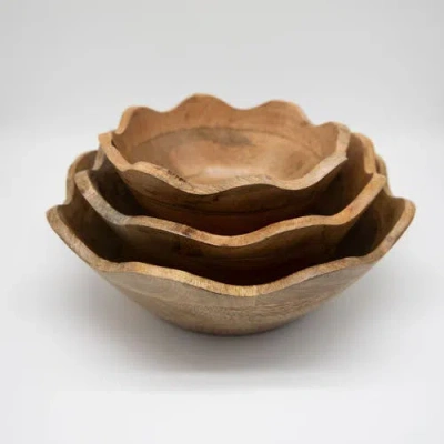 Mela Artisans Scalloped Mangowood Bowls Small