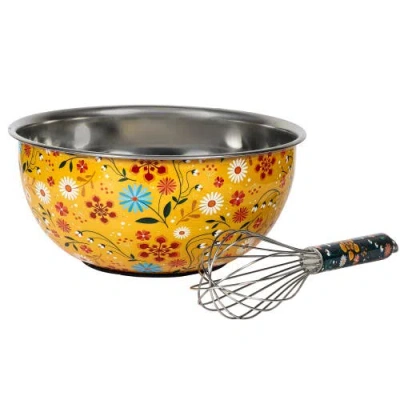 Mela Artisans Sunburst Bloom Bowl & Whisk Set In Yellow