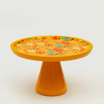 Mela Artisans Sunburst Bloom Inlay Yellow Cake Stand