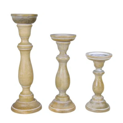 Mela Artisans Tuli Mango Wood Candleholders In Soft Whitewash
