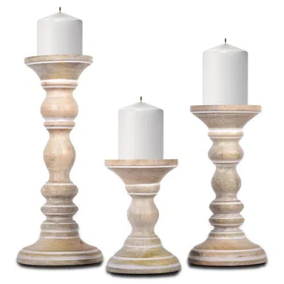 Mela Artisans Willow Mango Wood Candleholders In Whitewash