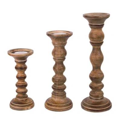 Mela Artisans Willow Pillar Candleholder Set In Brown