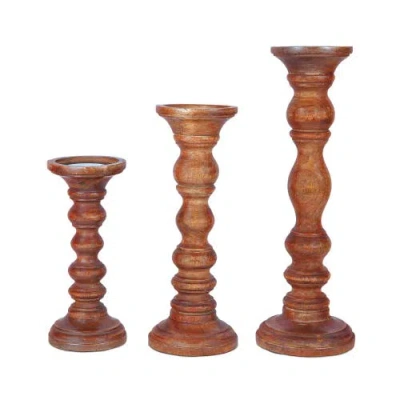 Mela Artisans Willow Pillar Candleholder Set In Brown