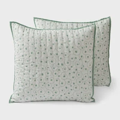 Mela Artisans Zahra Green 26" X 26" Printed Euro Sham Set Of 2, Decorative Cotton Pillow Covers With Patterned Des In Blue