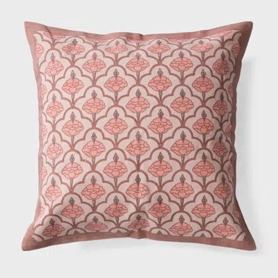 Mela Artisans Zarina Blush Pink Jaali Print Cotton Cushion Cover, 18" X 18" – Decorative Pillow Cover With Traditi