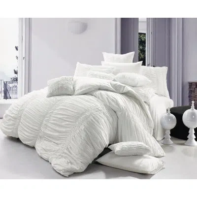 Melange 3 Piece Duvet Cover Set In White
