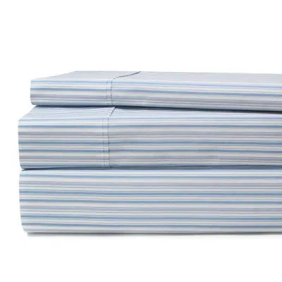 Melange Beford Lane 200 Thread Count Striped 100% Cotton Percale Sheet Set In Blue
