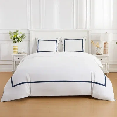 Melange Classic Double Border Duvet Set In Navy