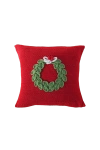 Melange Collection 10" Green Wreath Pillow In Red