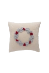 Melange Collection 10" Grey Wreath With Berries Pillow, Ecru In Ivory