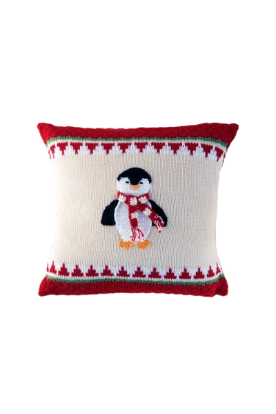 Melange Collection 10" Penguin Pillow In Red