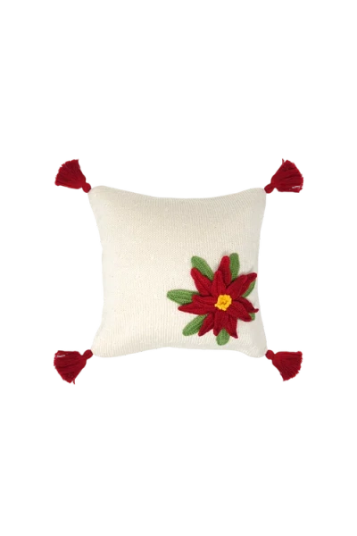 Melange Collection 10" Poinsettia Pillow In Ivory