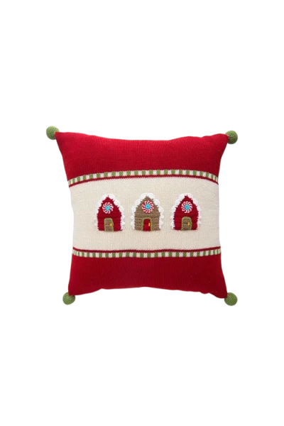 Melange Collection 14" Gingerbread House Pillow In Red