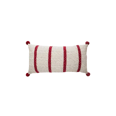 Melange Collection Cable Knit Holiday Throw Pillow, 10 X 20 In Red/ivory