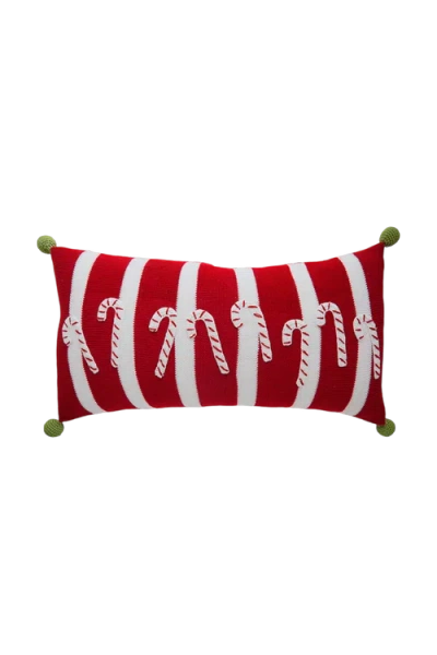 Melange Collection Candy Cane Lumbar Pillow In Red