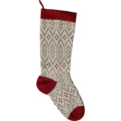 Melange Collection Ecru Patterned Stocking With Red Details In Ivory