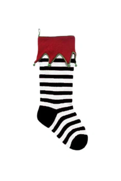 Melange Collection Elf-cuff Striped Stocking In Black