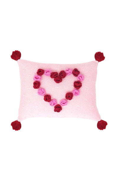 Melange Collection Flower Heart Valentine Pillow In Pink