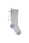 Melange Collection Grey Patterned Stocking With Green Bow In Grey