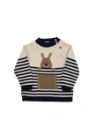 Melange Collection Kangaroo Sweater In Navy, Brown And Ivory