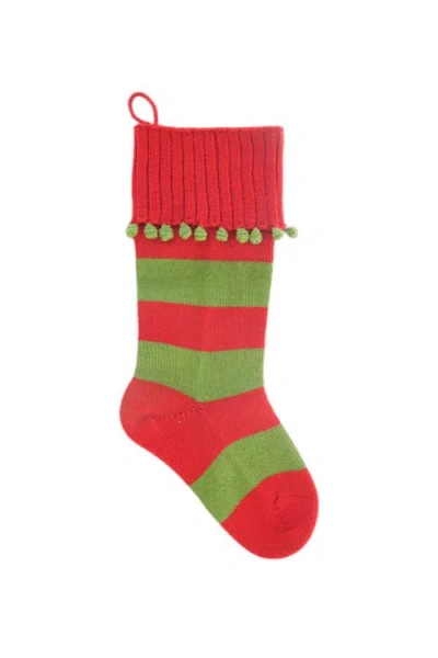 Melange Collection Large Stripe Rib-cuff Stocking In Red