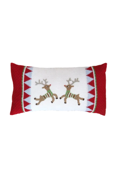 Melange Collection Reindeer Duo Lumbar Pillow In Red
