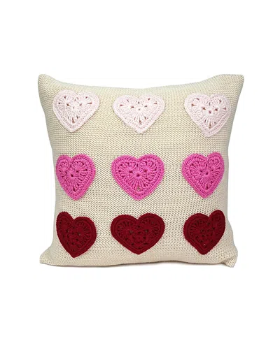 Melange Collection Valentine Hearts Pillow, 10 X 10 In Light Beige