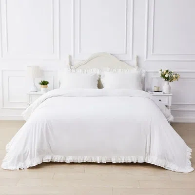 Melange Double Ruffle Cotton Percale Duvet Set In Animal Print