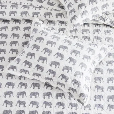 Melange Elephant Flannel Cotton Quilt Set In Gray