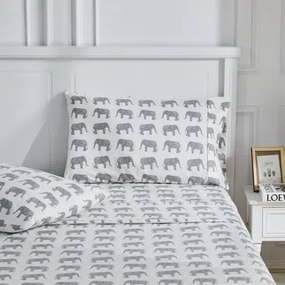 Melange Elephant Flannel Sheet Set In Gray